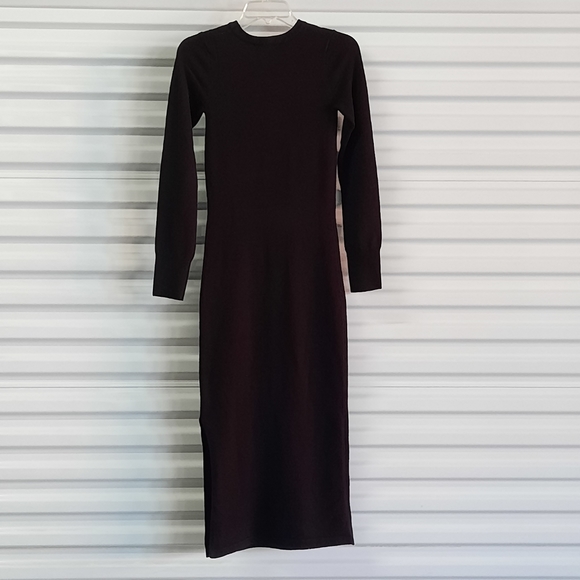 French Connection Sweater Dress Womens Small Black Stretch Midi Long Sleeve - Picture 4 of 8